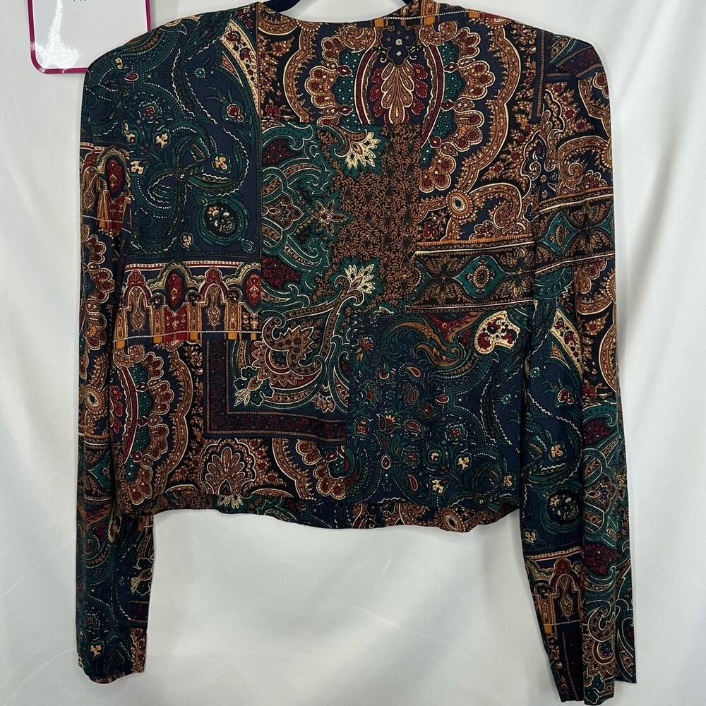 Vtg 1990s Maggy London Green Gold Bolero Jacket Size 8 Bohemian Dark Academia - Picture 2 of 5